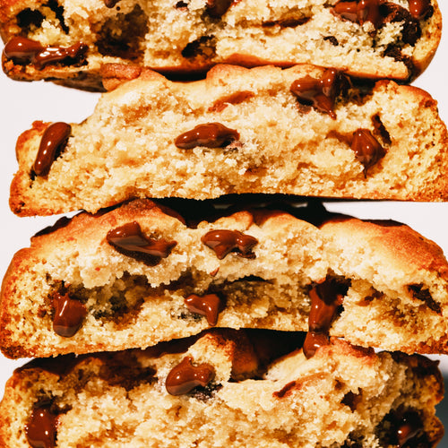 Close-up of dark chocolate chip and miso cookies 