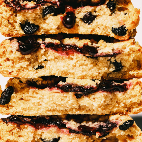 Close-up of blueberry muffin cookies. with a sticky blueberry jam